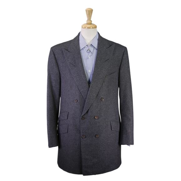 Edgar Pomeroy Bespoke Gray Cashmere Flannel Double Breasted Blazer 44XL - Picture 1 of 10